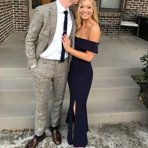 Lulus Aveline Navy Blue Off-the-Shoulder Maxi Dress